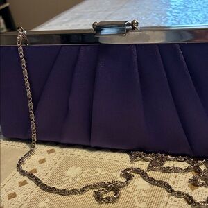 Gunne Sax Jessica McClintock Evening Bag Clutch - Purple-Silver Metal Chain
